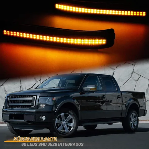 Vista 3 de Luces LED secuenciales para espejo lateral con lente ahumada Compatible con Ford F150 2009 a 2014 Ámbar
