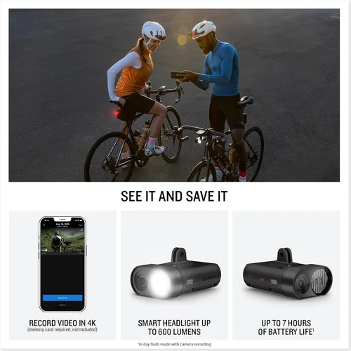 Vista 2 de Garmin Varia™ Vue, Faro de ciclismo y cámara 4k, intensidad de luz de hasta 600 lúmenes, grabación de video nítida, detección de incidentes mientras