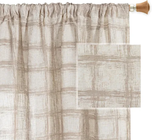 Vista 33 de MYSKY HOME Cortinas de lino transparentes de 45 pulgadas de largo para dormitorio, cocina, paneles de cortina florales, cortinas semicirverticales