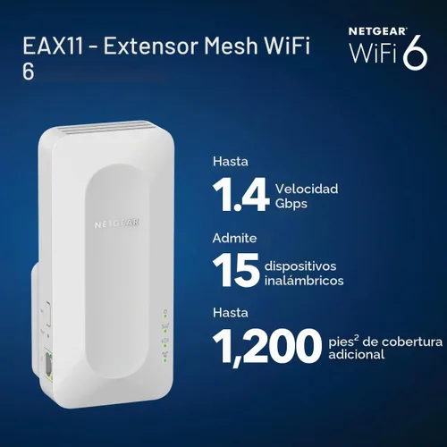 Vista 2 de NETGEAR Extensor de rango de malla WiFi 6 (EAX11) - Añade hasta 1,200 pies cuadrados, 15 dispositivos con amplificador y repetidor de señal