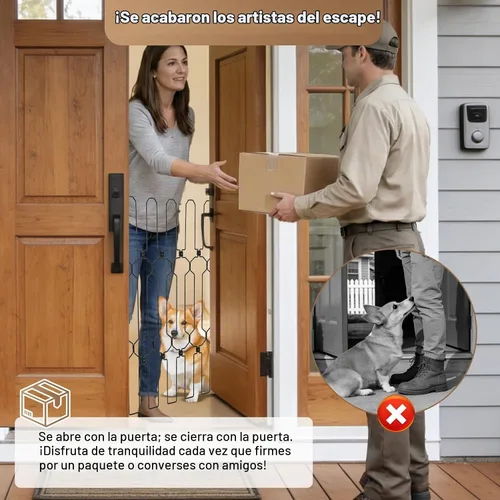 Vista 2 de Puerta retráctil para perro para puerta delantera, 26 pulgadas de ancho, 30.7 pulgadas de alto, barrera retráctil automática para perros