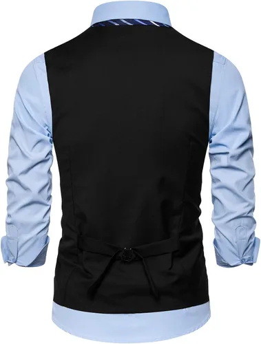 Vista 3 de AOYOG Chaleco formal de negocios para hombre, 5 botones, ajuste regular, para traje o esmoquin