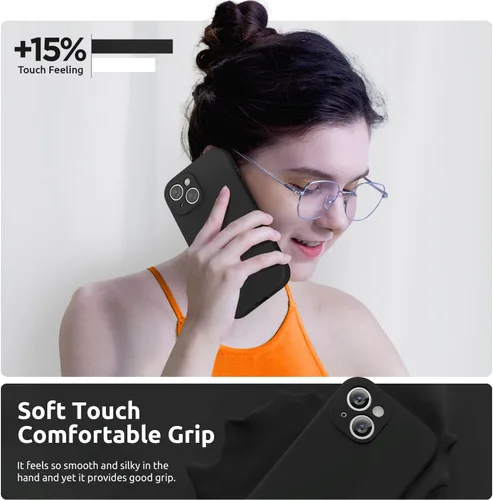 Vista 6 de SURPHY Funda diseñada para iPhone 15 Plus con protector de pantalla y cordón, correa de teléfono y funda de silicona líquida para teléfono