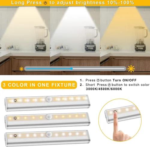 Vista 2 de Diomart Iluminación para debajo del gabinete, luces inalámbricas recargables para debajo del mostrador con control remoto, 20 luces LED regulables