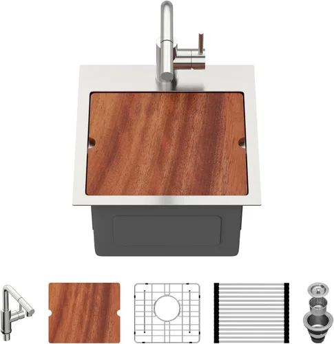 Vista 56 de Fregadero de cocina para exteriores 15 x 15 pulgadas, fregadero de bar de 15 x 15 pulgadas, fregaderos de cocina de acero inoxidable de calibre 16