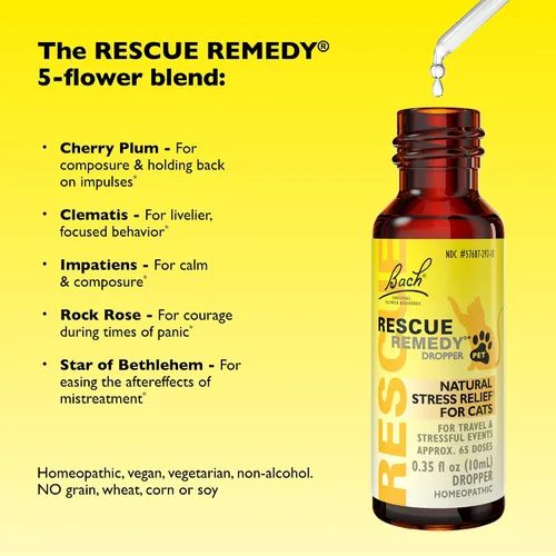 Vista 4 de Rescue Remedy Pet Dropper para gatos – 0.3 onzas líquidas – Soporte de estrés y tensión para gatos con esencias florales naturales de Bach – Fórmula