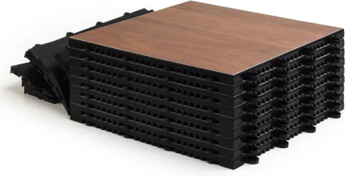 Vista 5 de Big Floors 3X3DKMAPLEFLOOR Kit de piso de baile modular entrelazado de plástico liviano (3' x 3'), roble oscuro, 21 piezas