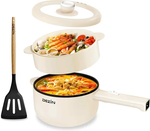 Vista 11 de Dezin Cocina Eléctrica, Sartén Antiadherente Sauté de 2L, Cocina de Fideos Rápida, Mini Olla para Bistec, Huevo, Arroz Frito, Ramen, Avena, Sopa