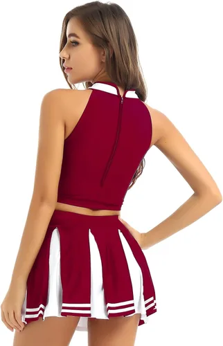 Vista 3 de iiniim Disfraz de líder de animadora para mujer, vestido elegante de animadora con minifalda plisada