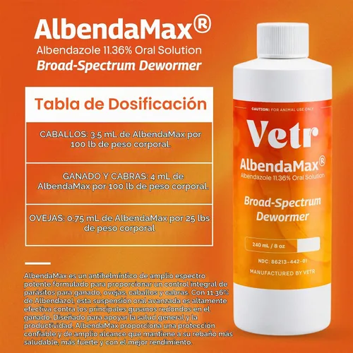 Vista 4 de vetr AlbendaMax Suspensión Oral, Líquido para Bovinos, Ovinos y Cabras – 8.1 fl oz