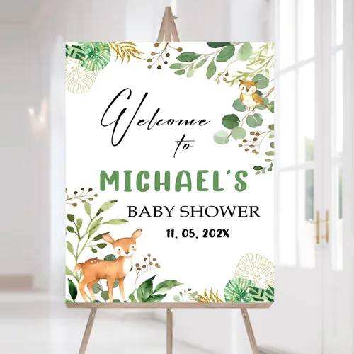 Vista 27 de Letrero de bienvenida personalizado para baby shower, cartel de bienvenida de safari para baby shower, letrero de baby shower de animales