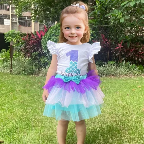 Vista 6 de Conjunto de falda TuTu de algodón con lentejuelas y lazo y diadema de 3 piezas