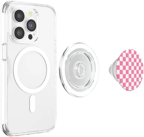 Vista 4 de Lindo tablero de ajedrez rosa clásico a cuadros PopSockets MagSafe PopGrip para iPhone