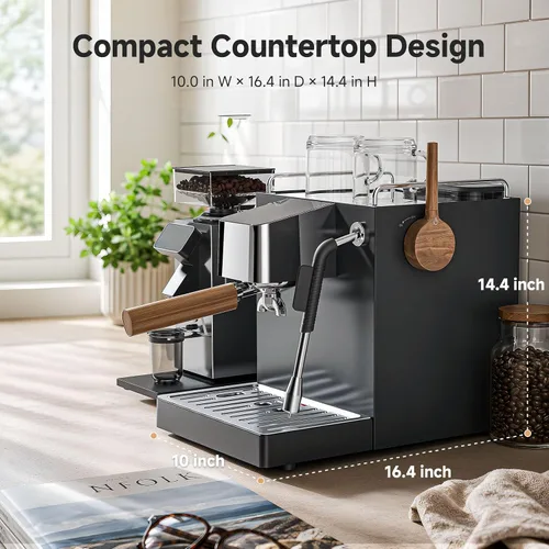 Vista 11 de AMZCHEF 9 Bar OPV Espresso Machine with Automatic Milk Frother, Dual Boiler Premium Black