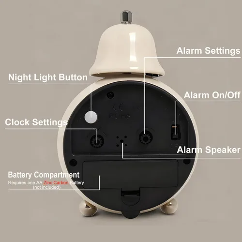 Vista 6 de Maxspace Reloj despertador clásico vintage, reloj despertador analógico retro de 3.5 pulgadas, cuarzo silencioso sin tictac con luz nocturna, reloj