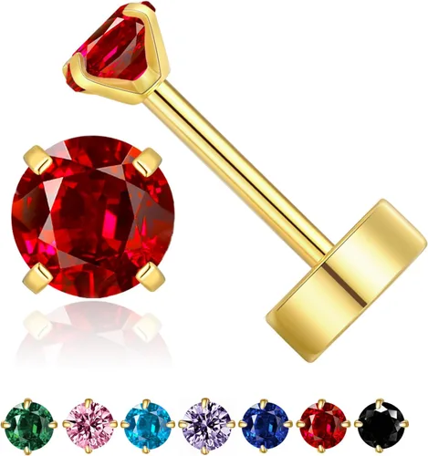 Vista 12 de Aretes pequeños de 3 mm con CZ plano en la parte trasera, aretes pequeños de 14K de oro con tuerca de circonita cúbica para cartílago, hélice