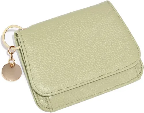 Vista 9 de SENDEFN Carteras pequeñas para tarjetas de crédito para mujer, llavero de cuero con bloqueo RFID, bolsillo con cremallera de tres pliegues, monedero