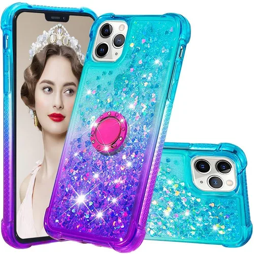 Vista 8 de Asuwish Funda de teléfono para iPhone 11 Pro 5.8 con protector de pantalla y soporte para anillo, brillante, líquido, transparente, híbrida, a