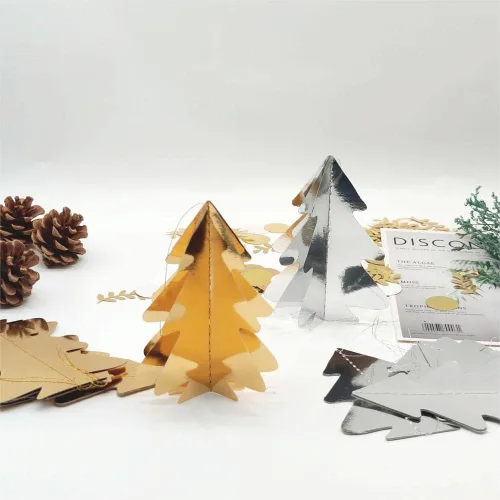 Vista 2 de JEYE Guirnalda de árboles de Navidad 3D dorados y plateados, decoración de papel para colgar árboles de Navidad, telón de fondo de serpentina