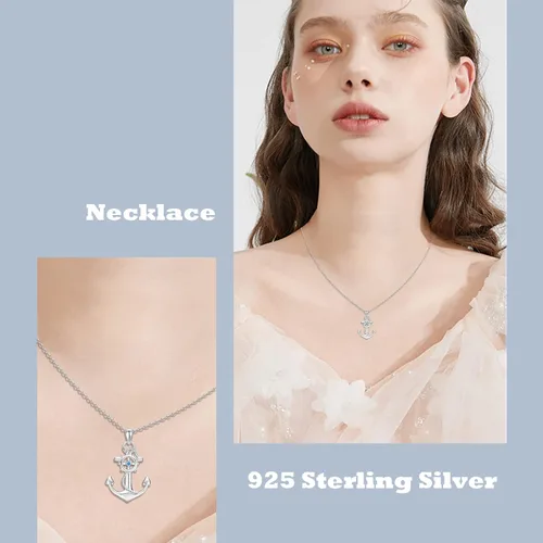 Vista 6 de Cuoka Collar con colgante de ancla de plata de ley, joyería náutica marinera para mujer