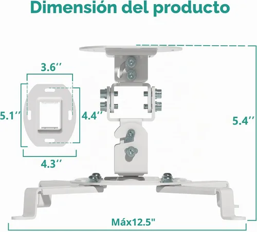 Vista 3 de WALI Soporte de techo para proyector, soporte universal para proyector de perfil bajo con brazos retráctiles y función de ajuste múltiple Blanco
