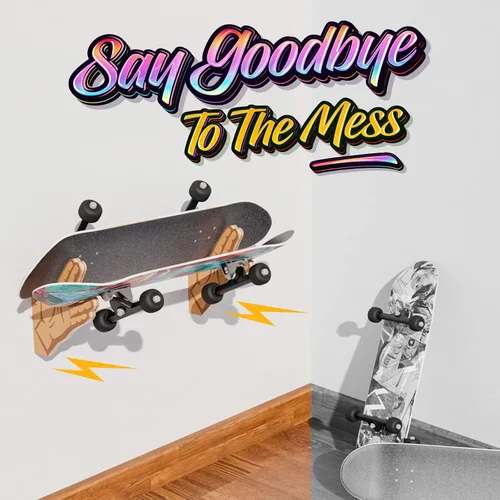Vista 4 de Yes4All Estante único de madera para patineta, almacenamiento de longboard montado en la pared para decoración del hogar y organizador de garaje