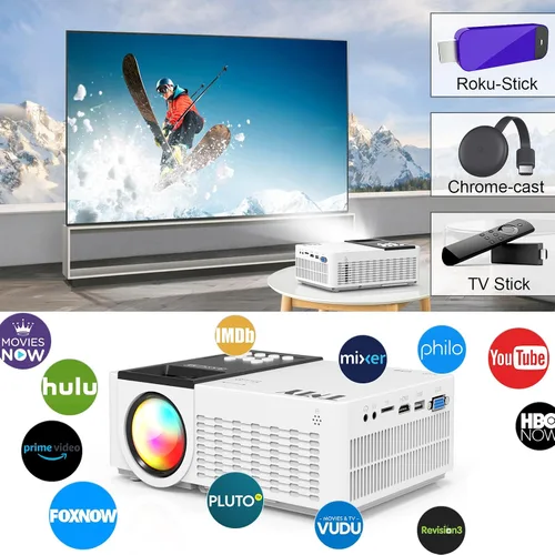 Vista 4 de TMY Proyector WiFi con Bluetooth 5.1, mini proyector de película compatible con 1080P, compatible con TV Stick, teléfono, computadora, HDMI, USB, TF