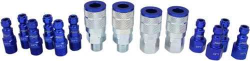 Vista 2 de Milton Kit acoplador y enchufe - (T-Estilo, Azul) - 1/4" NPT, (14-Piezas) - S-314TKIT