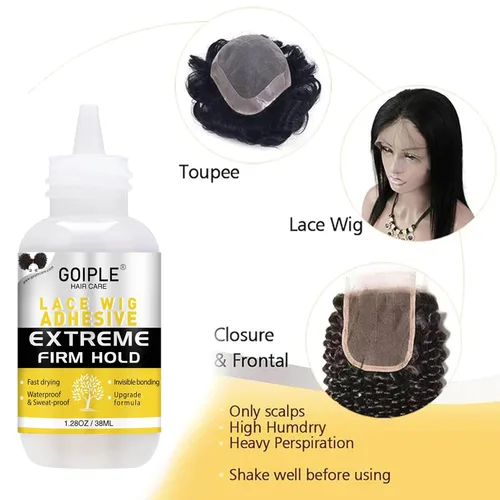 Vista 5 de Pegamento de peluca de 1.34 onzas, pegamento de peluca impermeable con encaje frontal para pelucas con herramientas y varilla de cera para cabello