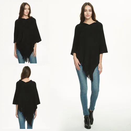 Vista 6 de Ferand Suéter tipo poncho ligero para mujer, chal versátil, regalos navideños para mujeres 2024 Negro
