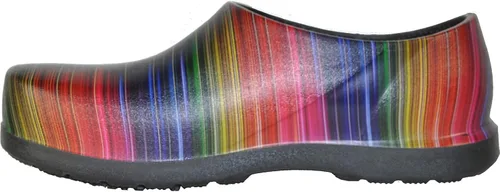 Vista 6 de VANGELO Zuecos profesionales antideslizantes para mujer, zapatos de trabajo, zapatos de enfermera, zapatos de chef, negro, blanco, lima, multicolor