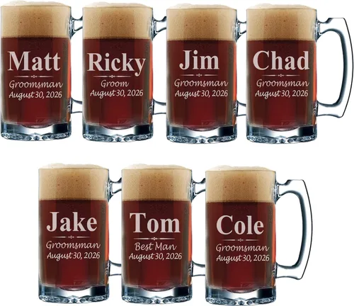 Vista 11 de My Personal Memories Juego de 3, juego de 5 juegos de 7 y más vasos de cerveza personalizados para padrinos de boda, grabado personalizado, tazas
