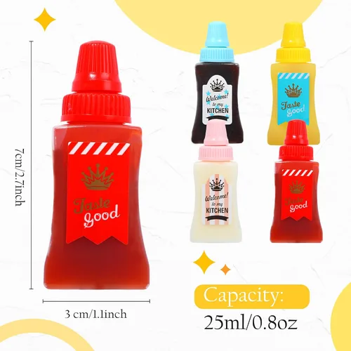 Vista 3 de Mini botella de ketchup para lonchera, botellas pequeñas para condimentos, recipientes de salsa de plástico para accesorios de almuerzo Bento