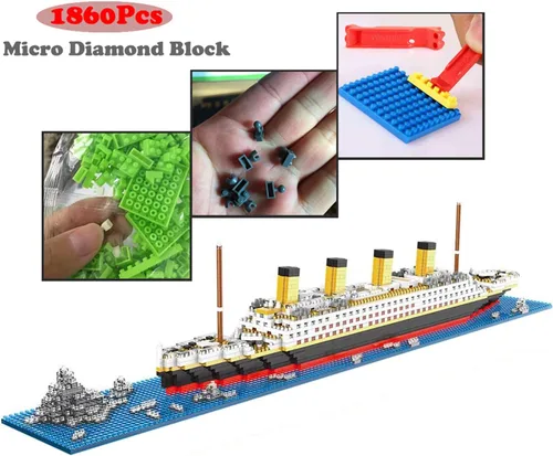 Vista 4 de Titanic Ship - Juego de bloques de construcción modelo de barco, juegos de rompecabezas 3D, juguetes educativos de bricolaje, juguete de ladrillos