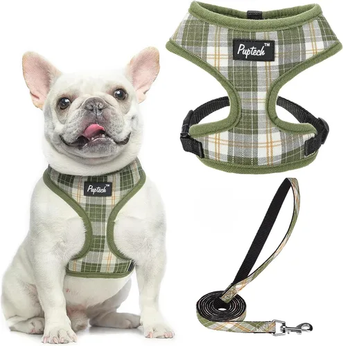 Vista 25 de PUPTECK Juego de arnés y correa de malla suave para perro, cachorro y gato, cómodo chaleco acolchado sin tirones, azul Pascua, S