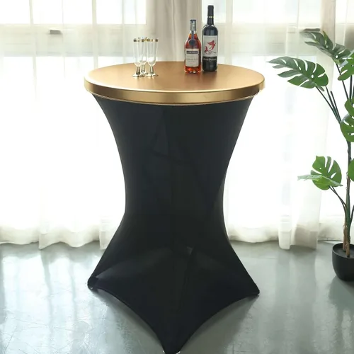 Vista 3 de Tableclothsfactory Cubierta de mesa de cóctel elástica de elastano dorado metálico