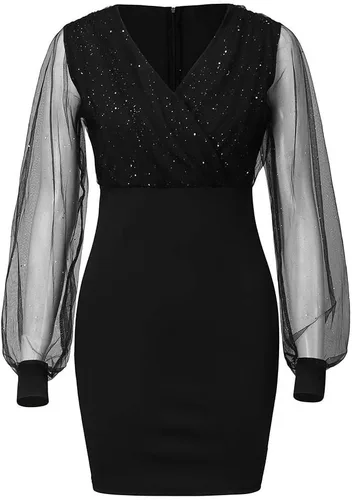Vista 7 de Vestido de Nochevieja con lentejuelas sexy nuevo 2023 femenino negro retro elegante vestido de fiesta vestido de fiesta para mujer 2023