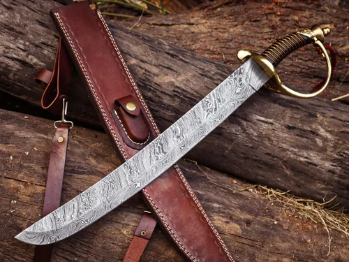 Vista 5 de Espada de corte de Damasco de 24 pulgadas, espada de plata, arte táctico, espada maestra, espada LARP, espada de cimitarra hecha a mano, espada