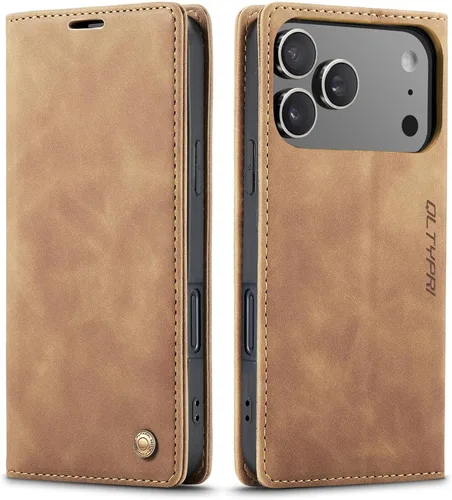 Vista 101 de QLTYPRI Para iPhone Air Case Wallet Con Tarjetero, Vintage PU Cuero Kickstand Cierre Magnético A Prueba De Golpes Folio Libro Funda Para IPhone 17