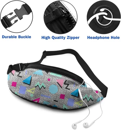 Vista 3 de Riñonera de moda con agujero para auriculares para hombres y mujeres, bolsa de cintura ajustable casual para viajes, fiestas, festivales