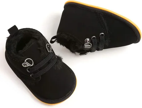 Vista 4 de E-FAK Botines de bebé recién nacido, zapatos de invierno para niños y niñas, forro de piel cálida, suela de goma antideslizante para bebés y niños