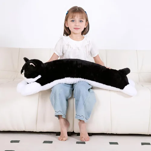 Vista 7 de Juguete de peluche grande de 32 pulgadas, almohada grande de peluche de gato largo y grande, regalo de peluche de gatito blanco y negro para niños