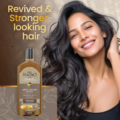 Vista 2 de TIO NACHO Shampoo Apariencia más joven revitaliza el cabello, con jalea real 14 onzas líquidas Shampoo for Aging Hair for Women and Men