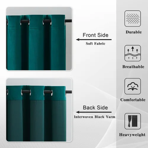 Vista 3 de MASWOND Cortinas opacas extralargas, verde pavo real, 52W144L, juego de 1