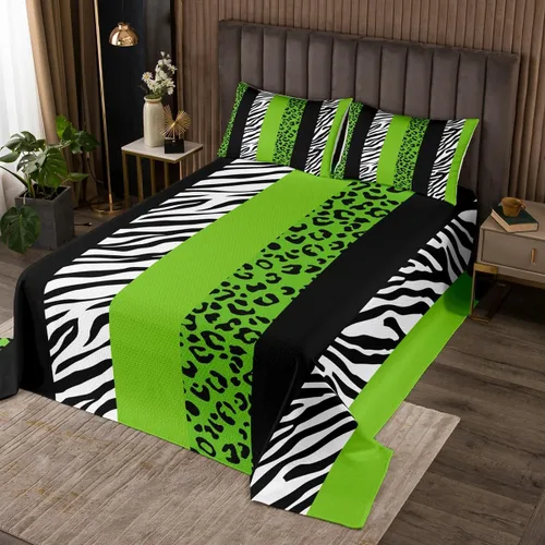 Vista 18 de Juego de colcha con lazo para niños, tamaño individual, diseño de cebra y leopardo con purpurina, decoración de habitación para niñas y mujeres
