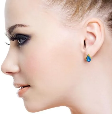 Vista 6 de Galaxy Gold GG Juego de collar y aretes de oro amarillo de 14 quilates con topacio azul con diamantes