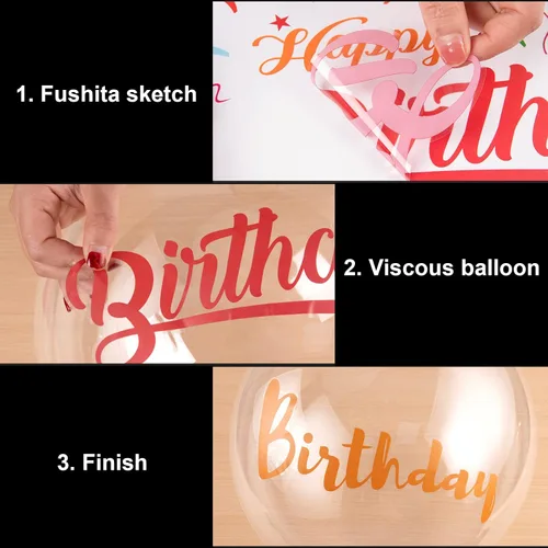 Vista 3 de Whaline 36 calcomanías de globos de cumpleaños Bobo con globos de burbujas transparentes de 18 pulgadas, juego de globos Bobo para cumpleaños, baby