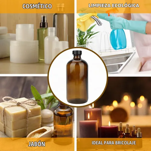 Vista 7 de Maredash Botellas de vidrio de 16 onzas, paquete de 12 botellas de almacenamiento de vidrio ámbar con tapas, botella de vidrio ámbar, botellas