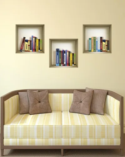 Vista 2 de Arte de pared 3D, juego de calcomanías de nicho, decoración de pared 3D, calcomanías de pared para sala de estar, calcomanías de pared