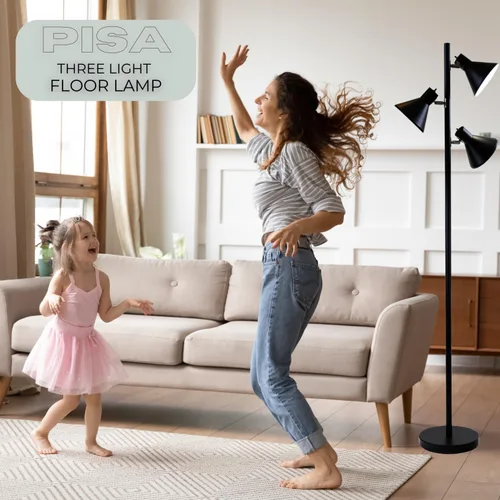 Vista 6 de LIGHTACCENTS Lámpara de pie de árbol negro con 3 luces ajustables, lámpara de pie moderna, pantallas negras ajustables, luz de poste para sala